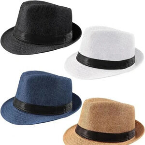 4 Pack Women Men Fedora Hat Short Brim Panama Summer Beach Sun Hat Classic Gats
